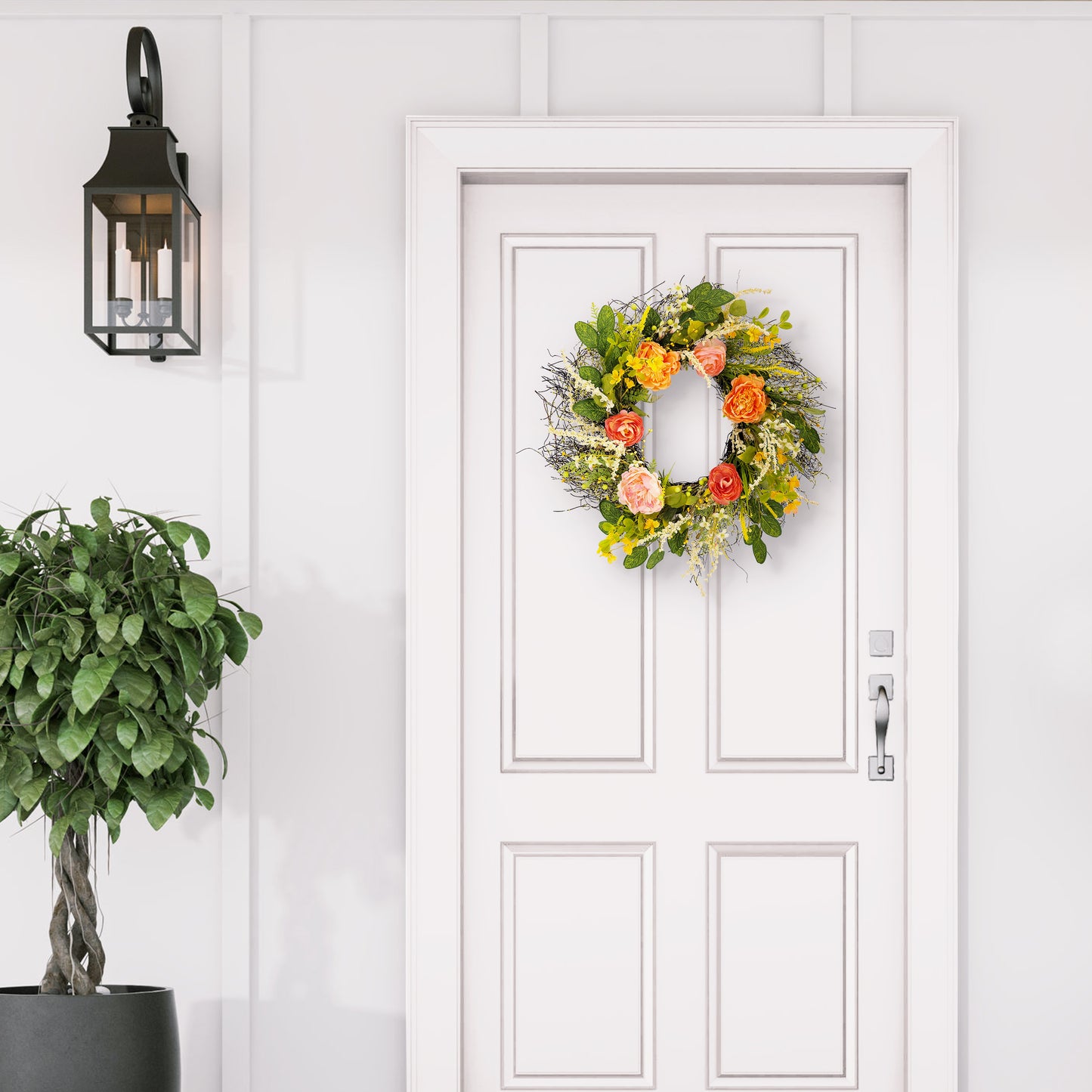 Puleo International 24" Artificial Peony Floral Spring Door Wreath