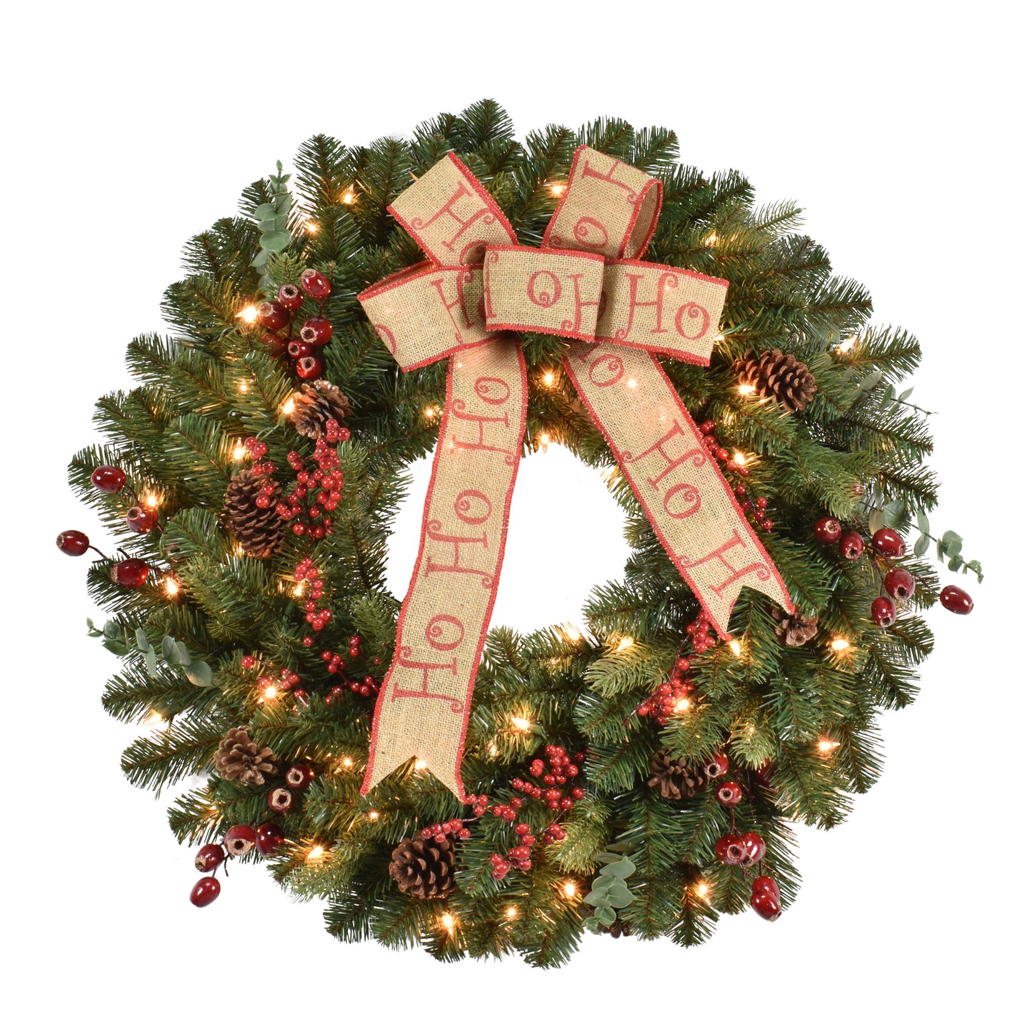 30" Pre-Lit Decorated wreath with 70 Clear Incandescent Lights
