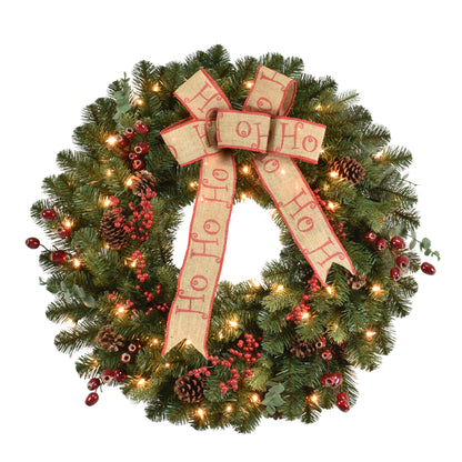 30" Pre-Lit Decorated wreath with 70 Clear Incandescent Lights