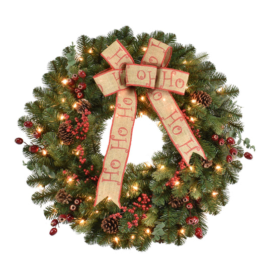 30" Pre-Lit Decorated wreath with 70 Clear Incandescent Lights