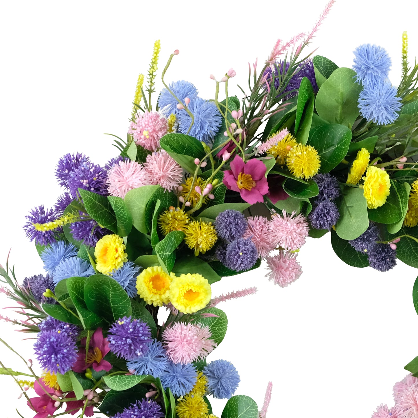 24" Artificial Echinops & Chrysanthethemum Floral Pink Spring Wreath