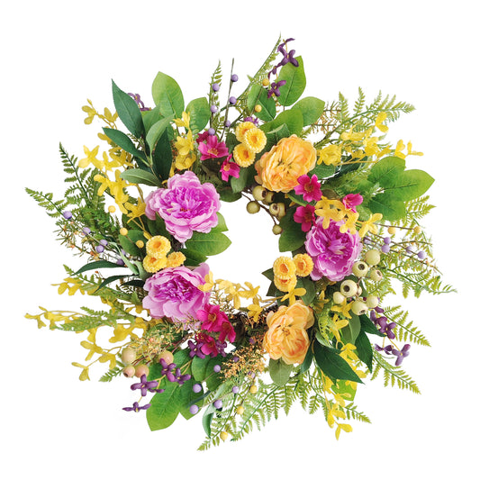 24" Artificial Peony & Winter Jasmine Floral Spring Wreath