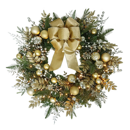 26" Battery-Operated Pre-Lit Decorated Artificial Wreath