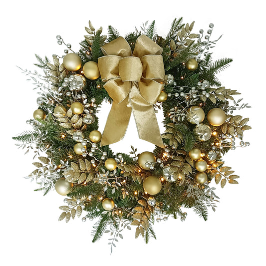 26" Battery-Operated Pre-Lit Decorated Artificial Wreath