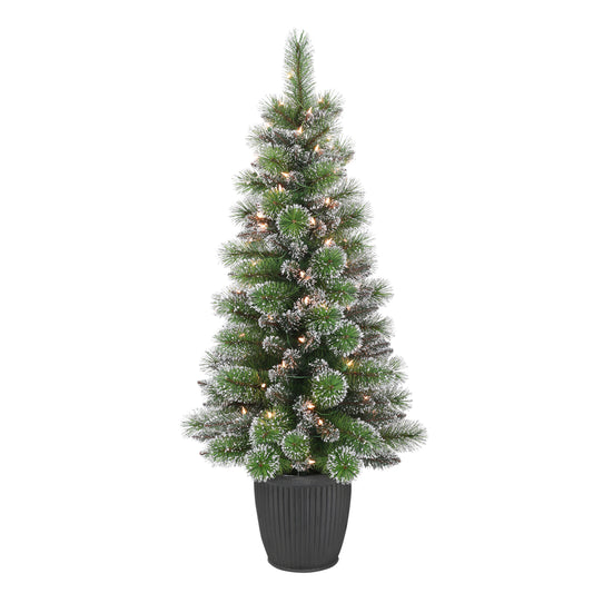 Pre-Lit 4' Potted Glitter Artificial Christmas Tree with 70 Lights, Green