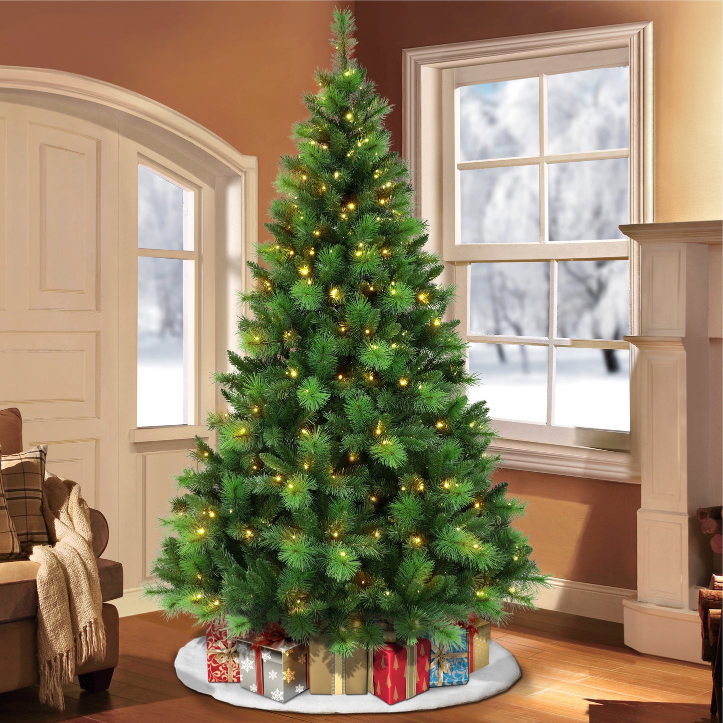 Pre-Lit 7.5' Adirondack Artificial Christmas Tree with 300 Color-Select LED Lights, Green