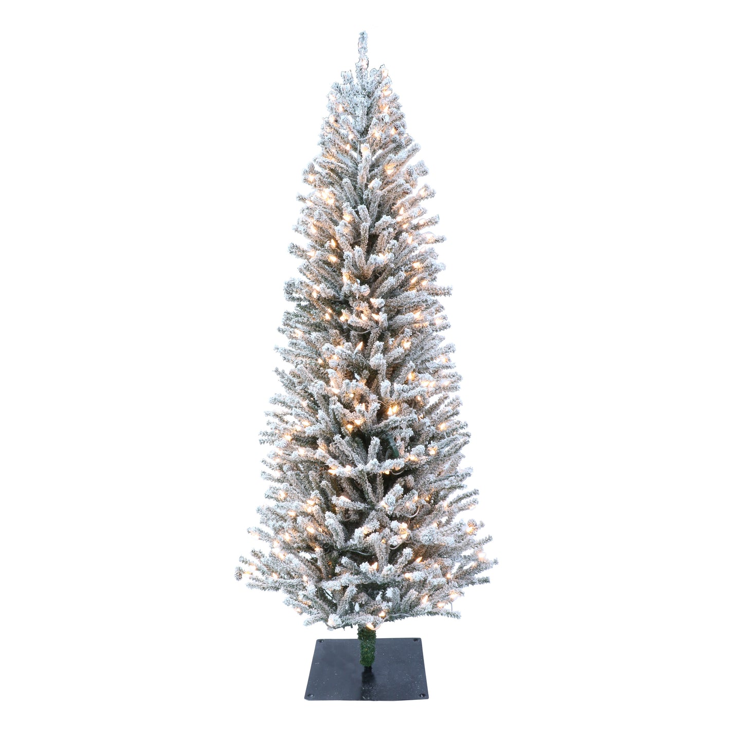 Pre-Lit 6' Flocked Fir Artificial Christmas Tree with Pines Cones and 300 Lights, Green