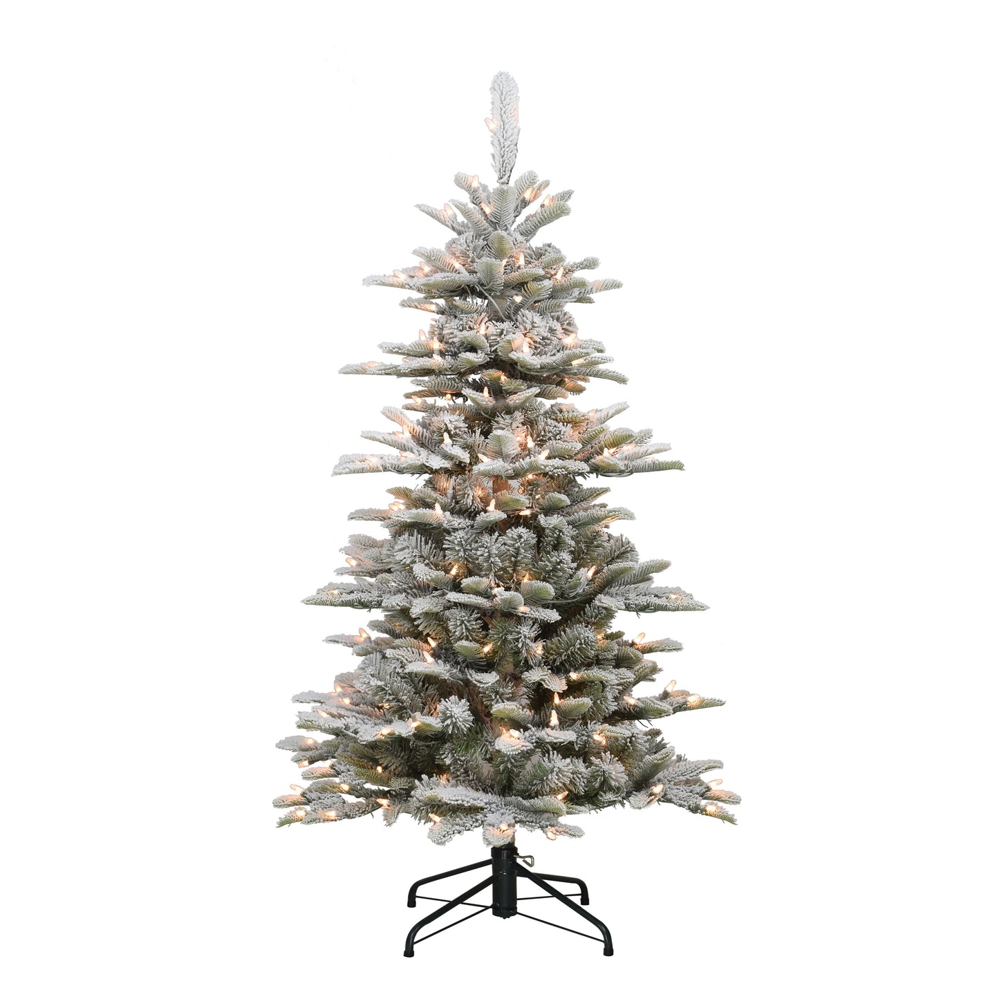 Pre-Lit 4.5' Slim Flocked Aspen Fir Artificial Christmas Tree with 200 Lights, Green