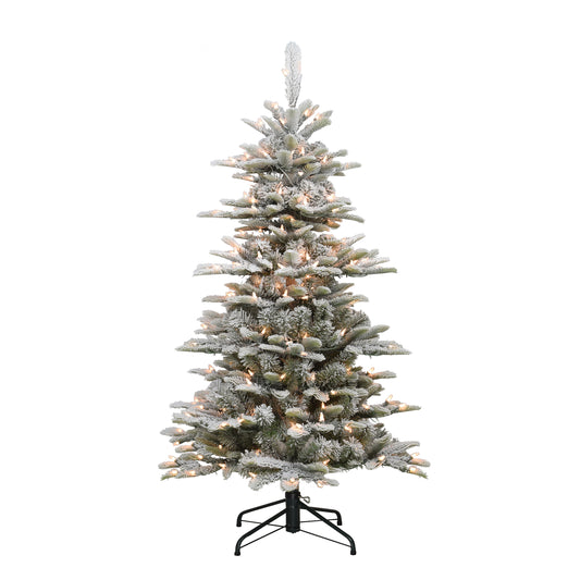 Pre-Lit 4.5' Slim Flocked Aspen Fir Artificial Christmas Tree with 200 Lights, Green