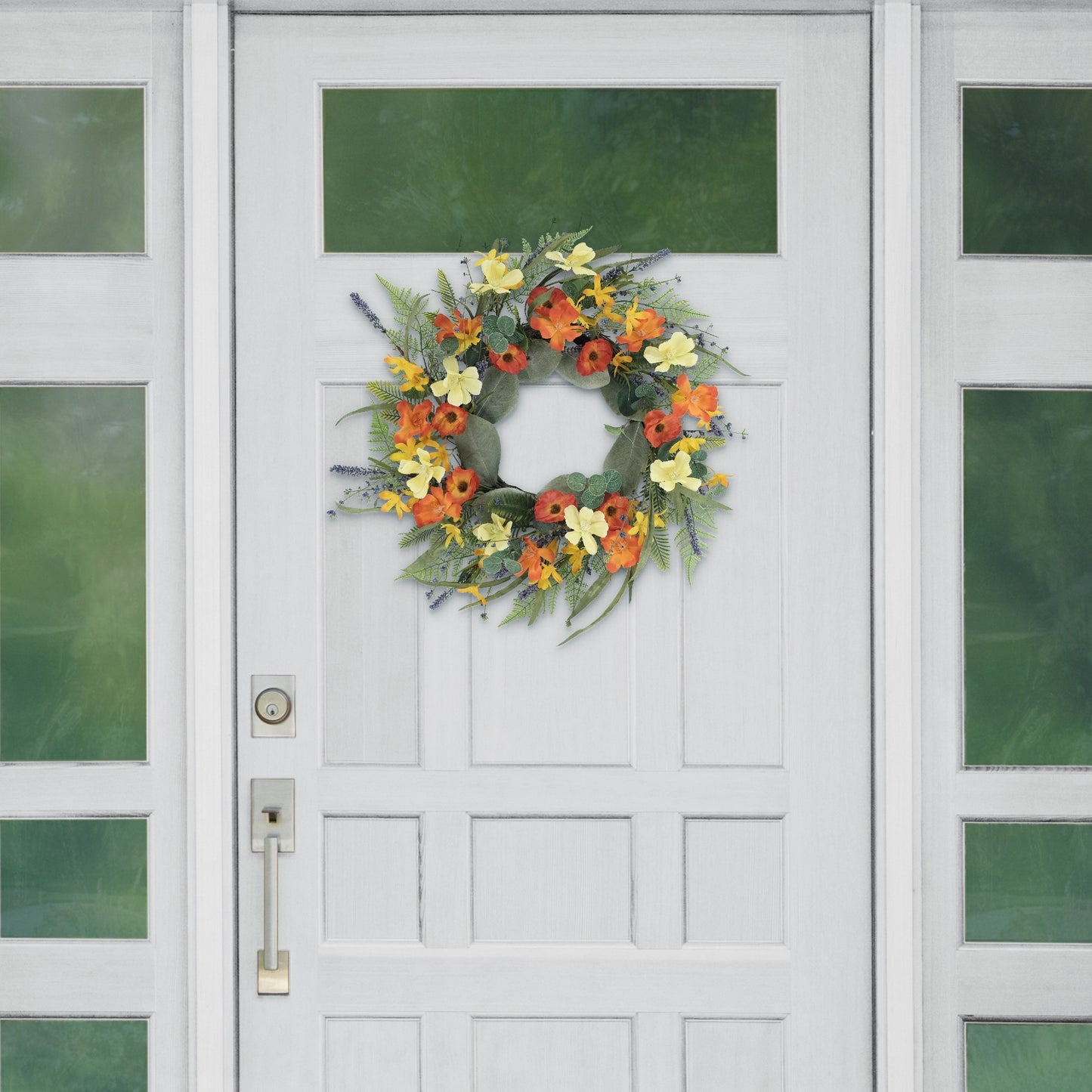 24" Artificial Dogwood And Poppy And Daisy Floral Spring Wreath