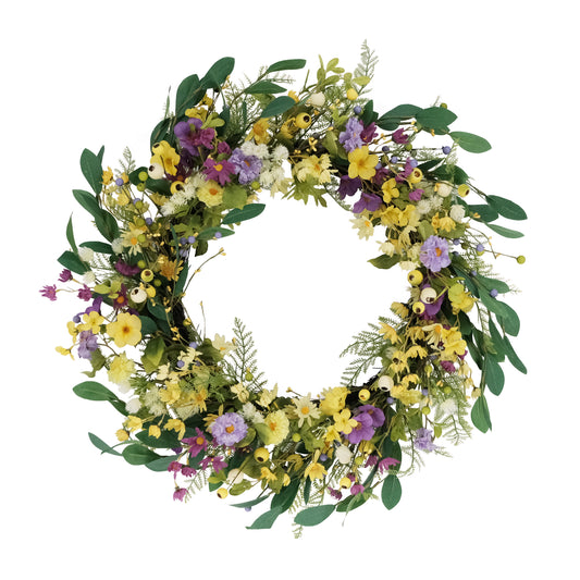 30" Artificial Dogwood and Daisy and  Poppy Floral Spring Wreath