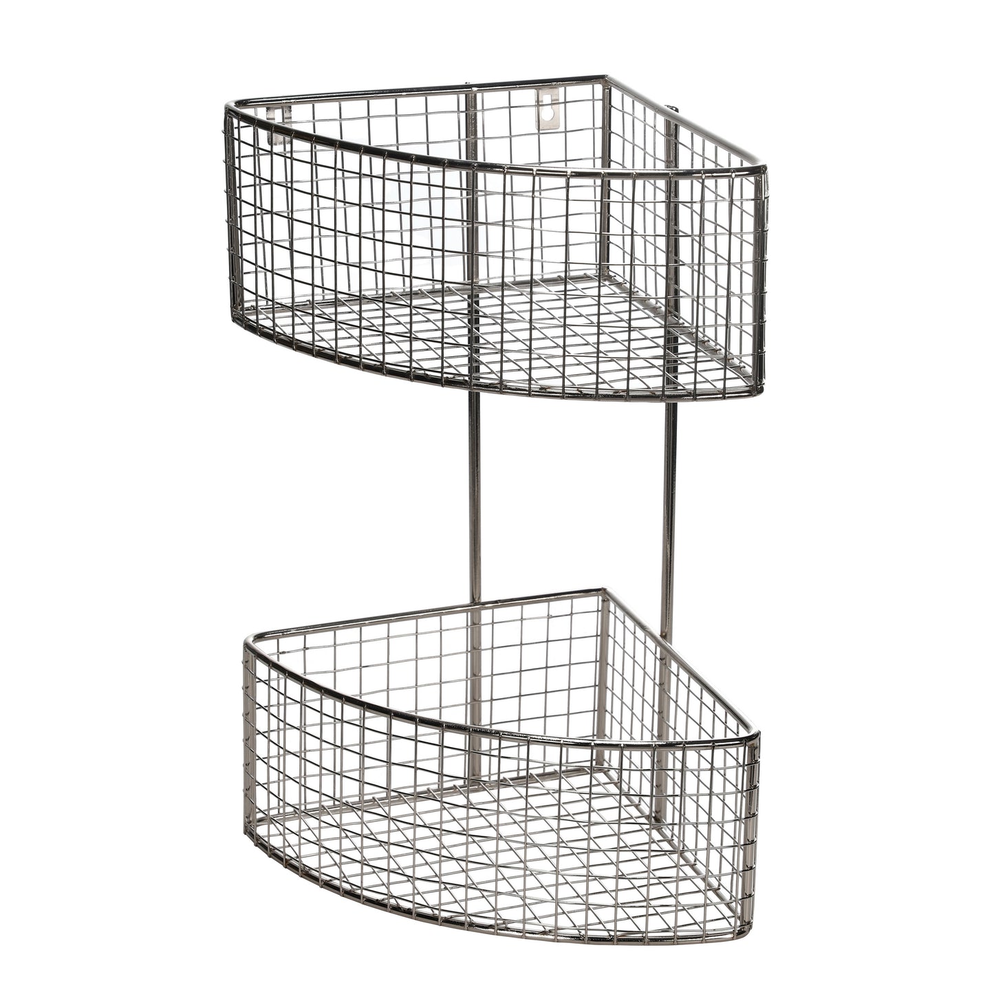 14" 2 Tier Metal Storage Corner Shelf Basket in Chrome/Silver