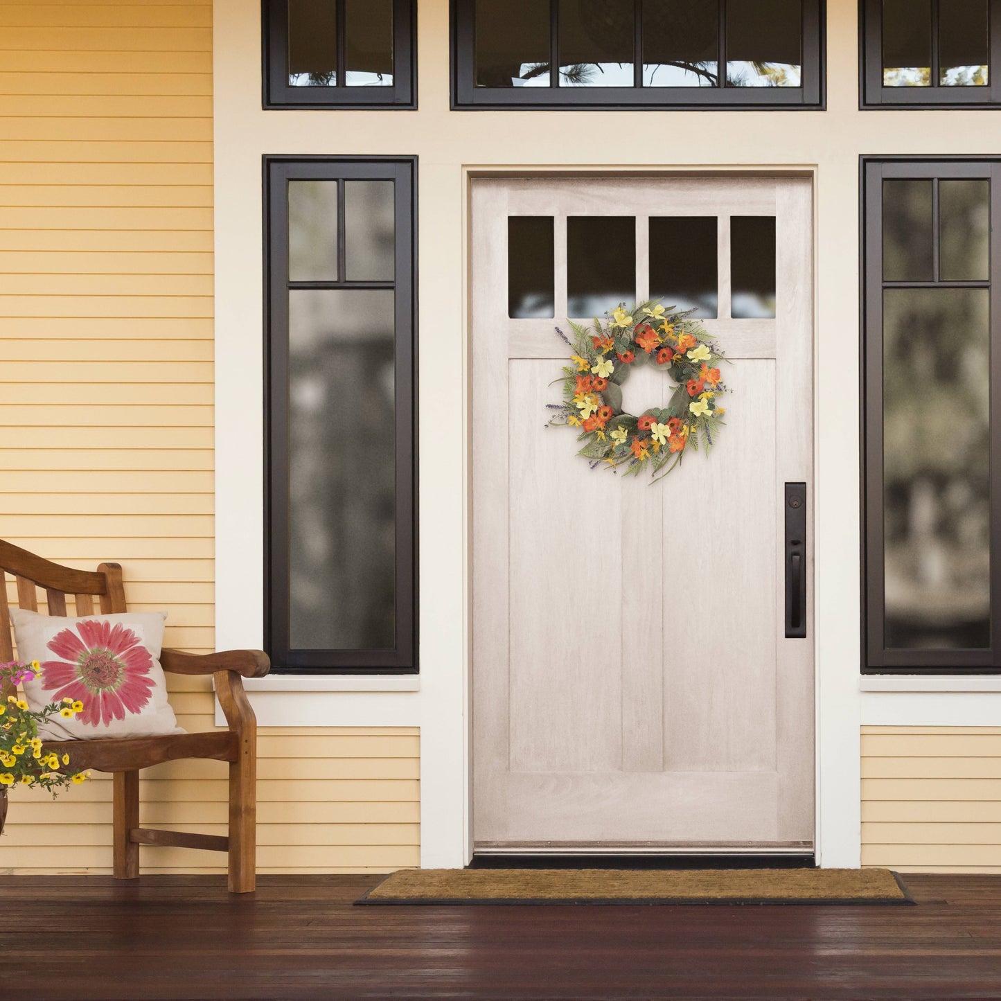 24" Artificial Dogwood And Poppy And Daisy Floral Spring Wreath