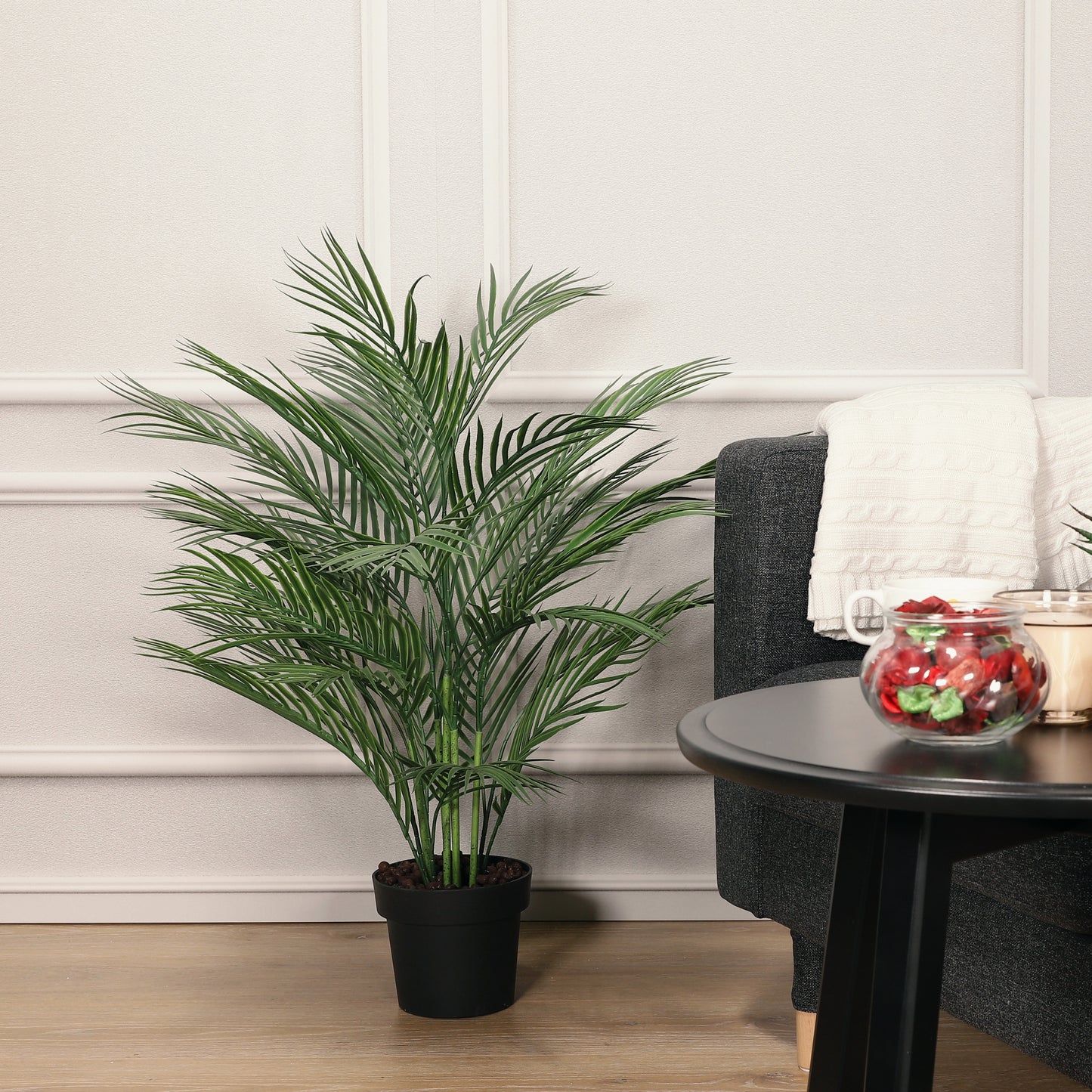 32" Artificial Areca Palm Tree with Black Plastic Vase