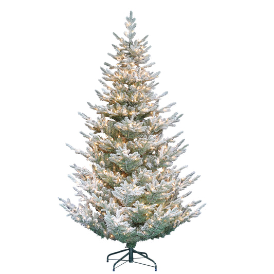 Pre-Lit 7.5' Flocked Hillside Spruce Artificial Christmas Tree with 450 Lights, Green