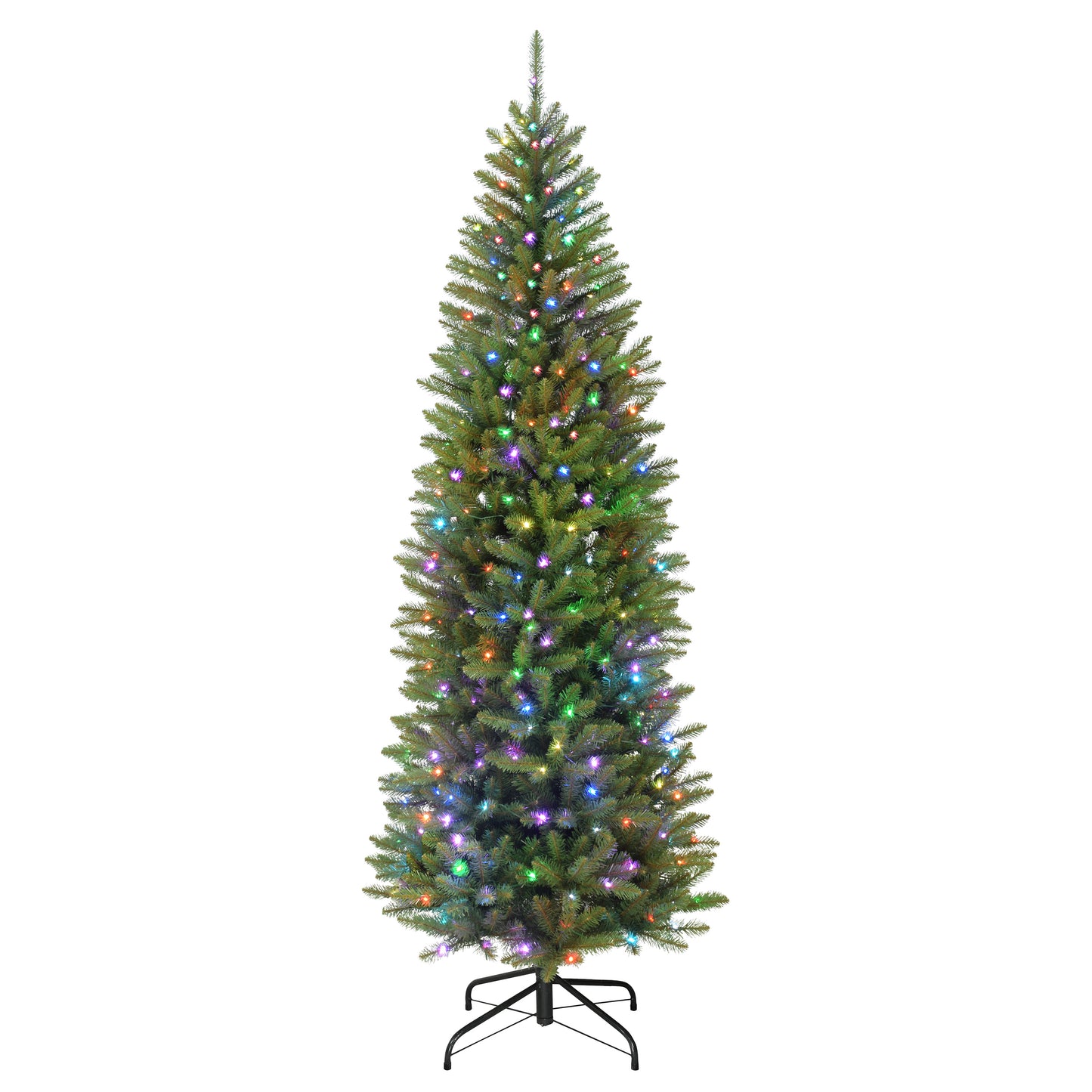 Pre-Lit 7.5' Pencil Fraser Fir Artificial Christmas Tree with 250 Multi-Finction RGB Lights with Remote, Sure-Lit Pole�, Green