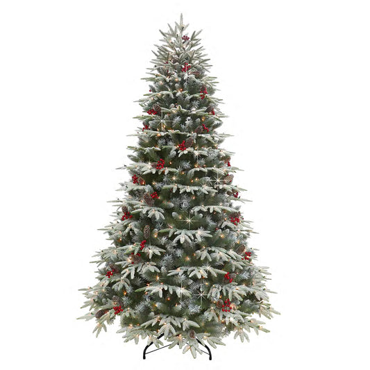 Pre-Lit 7.5' Flocked Halifax Fir Artificial Christmas Tree with 700 Lights, Green
