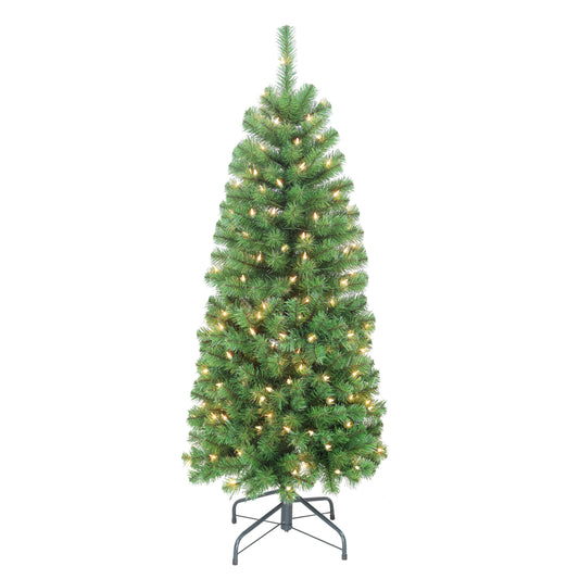 Pre-Lit 4.5' Pencil Northern Fir Artificial Christmas Tree with 150 Lights, Green