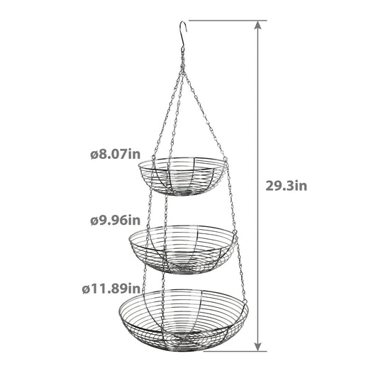 3 Tier Hanging Metal Basket in Silver/Chrome