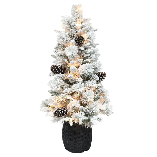 3.5' Pre-Lit Flocked Artificial Christmas Tree with 35 UL-Listed Clear Incandescent Lights