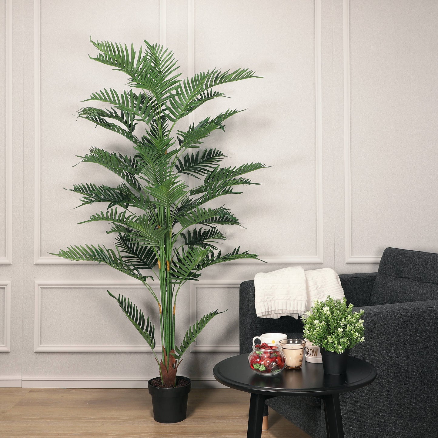 75" Artificial Areca Palm Tree with Black Plastic Vase