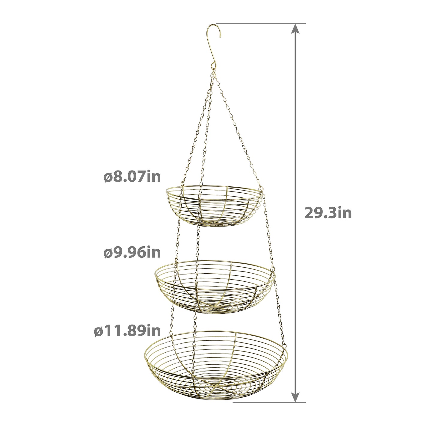 3 Tier Hanging Metal Basket in Gold/Copper