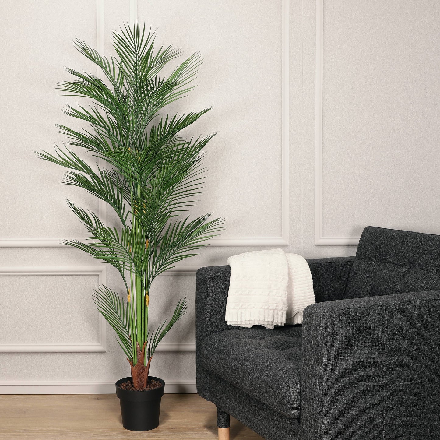 63" Artificial Areca Palm Tree with Black Plastic Vase