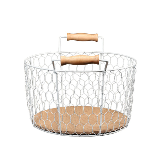 6.25" Chicken Wire Basket with Wood Look Base with Handles