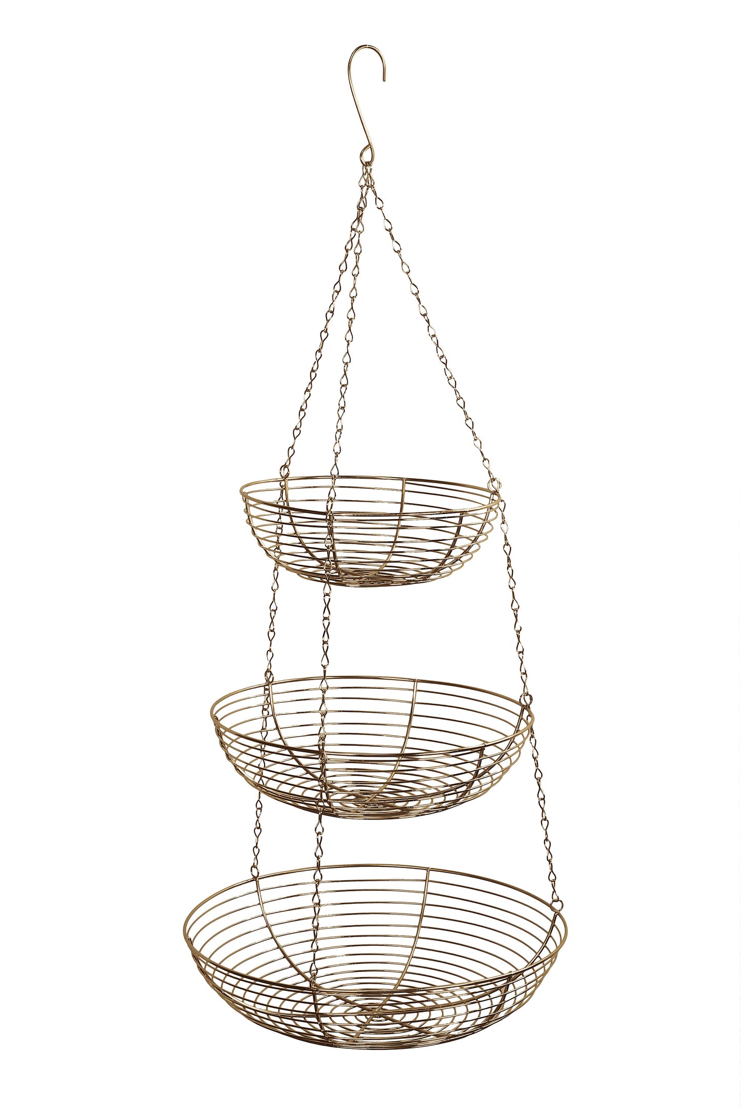 3 Tier Hanging Metal Basket in Gold/Copper