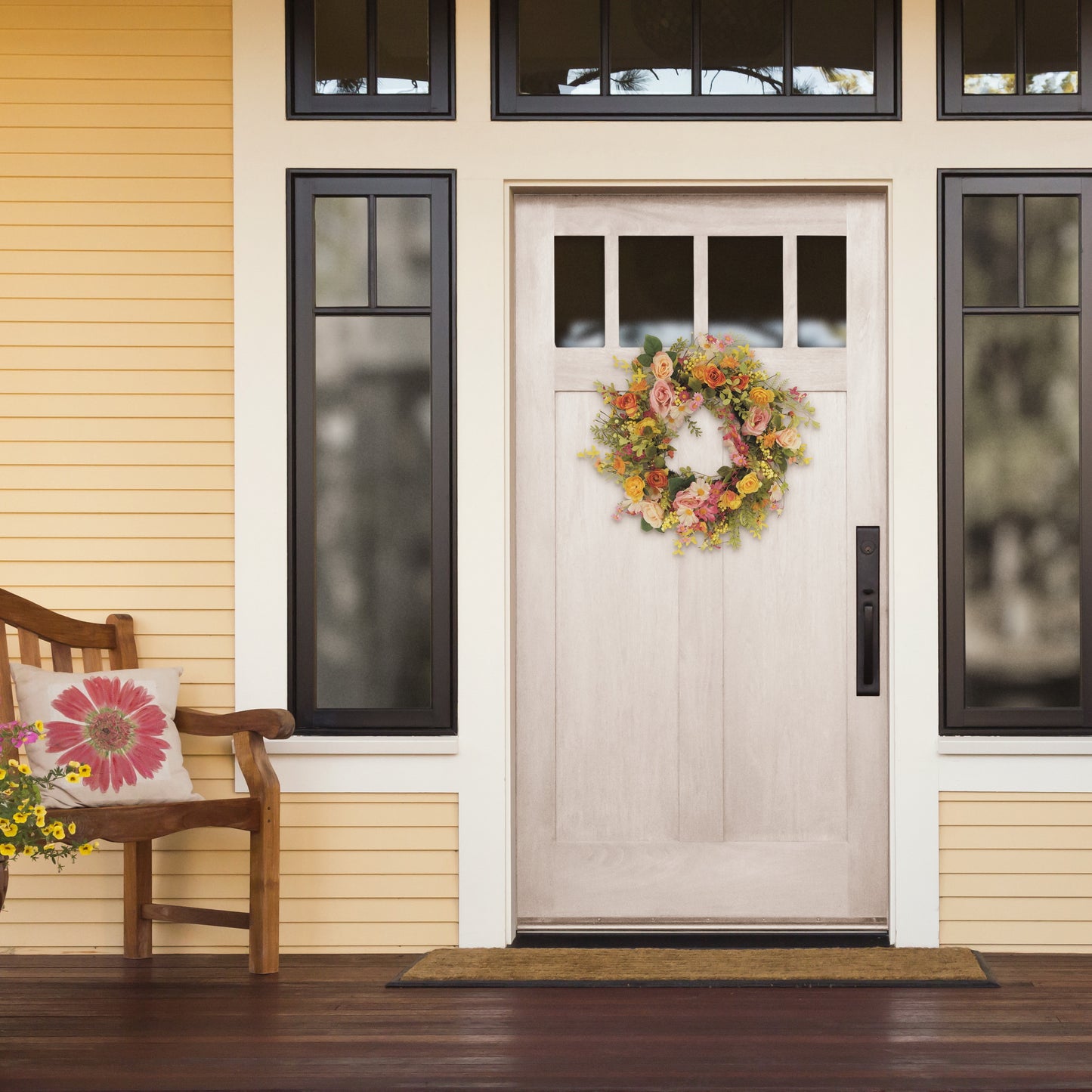 24" Artificial Rose And Dogwood And Daisy Floral Spring Wreath