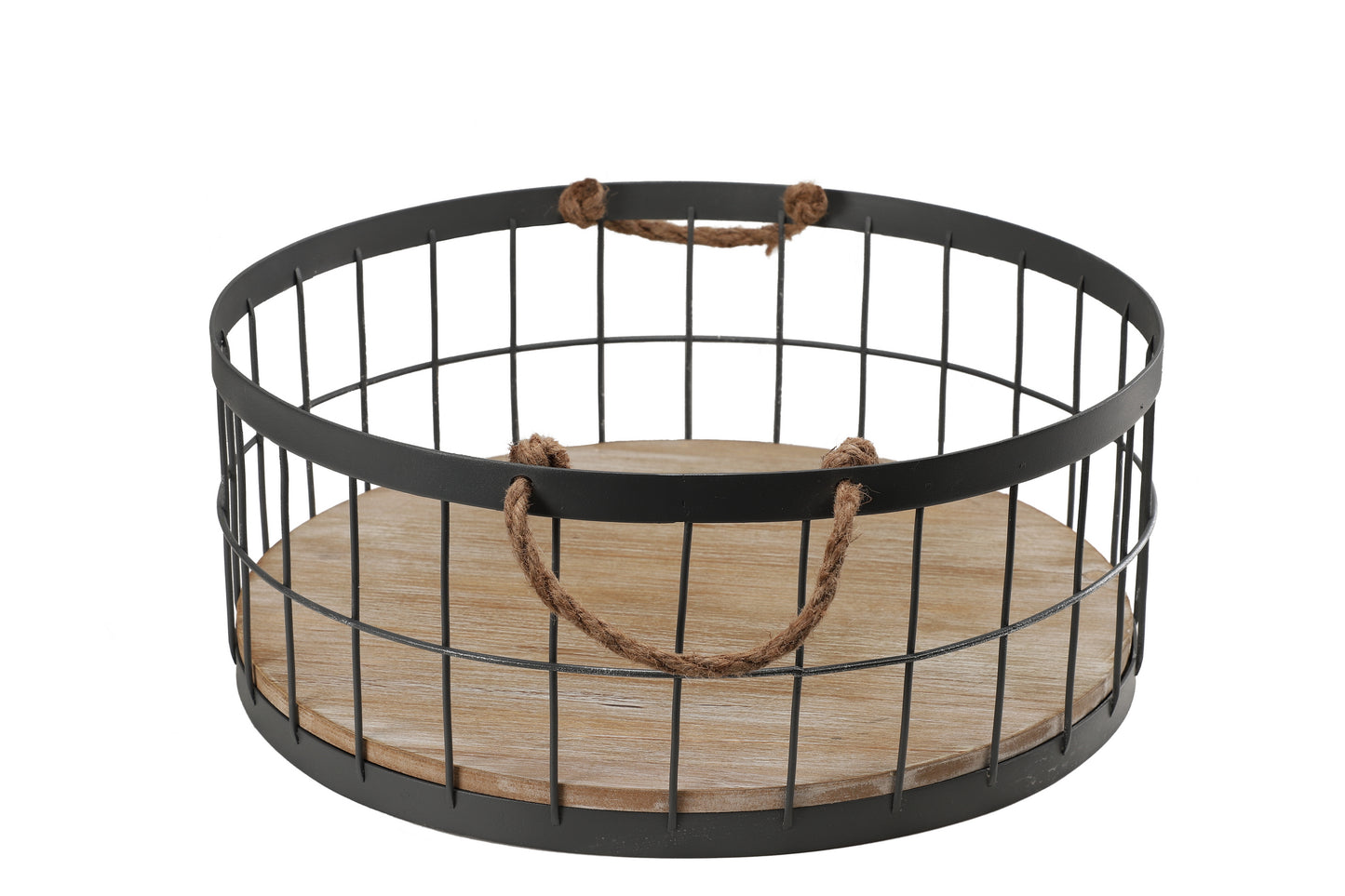 Set of 2 Wire Baskets with Wooded Base and Handles