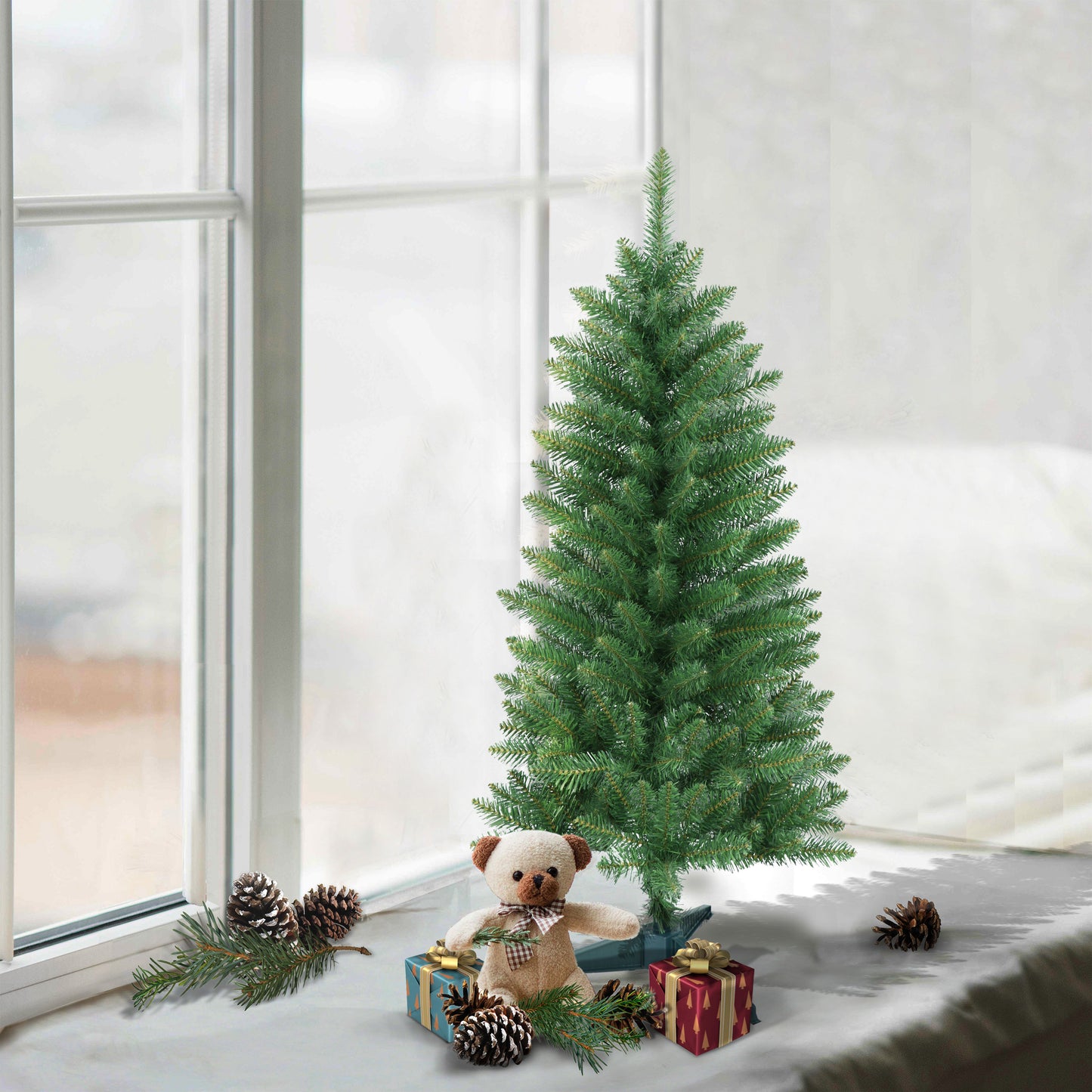 4' Carson Pine Artificial Christmas Tree with Stand, Green