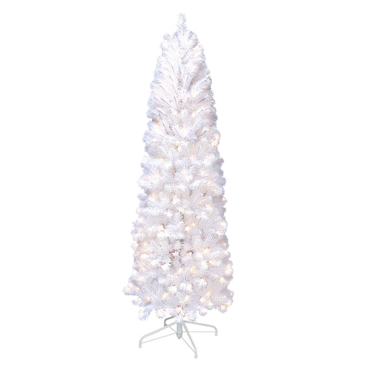 Pre-Lit 6.5' White Pencil Northern Fir Artificial Christmas Tree with 250 Lights, White