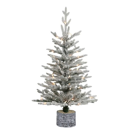 3' Pre-Lit Potted Flocked Arctic Fir Tree with 40 Warm White LED Lights