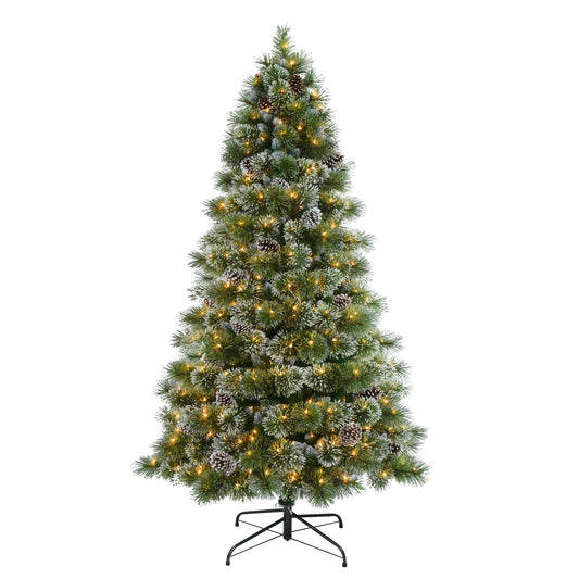 Pre-Lit 7.5' Frosted Boulder Pine Artificial Christmas Tree with 450 Lights, Green