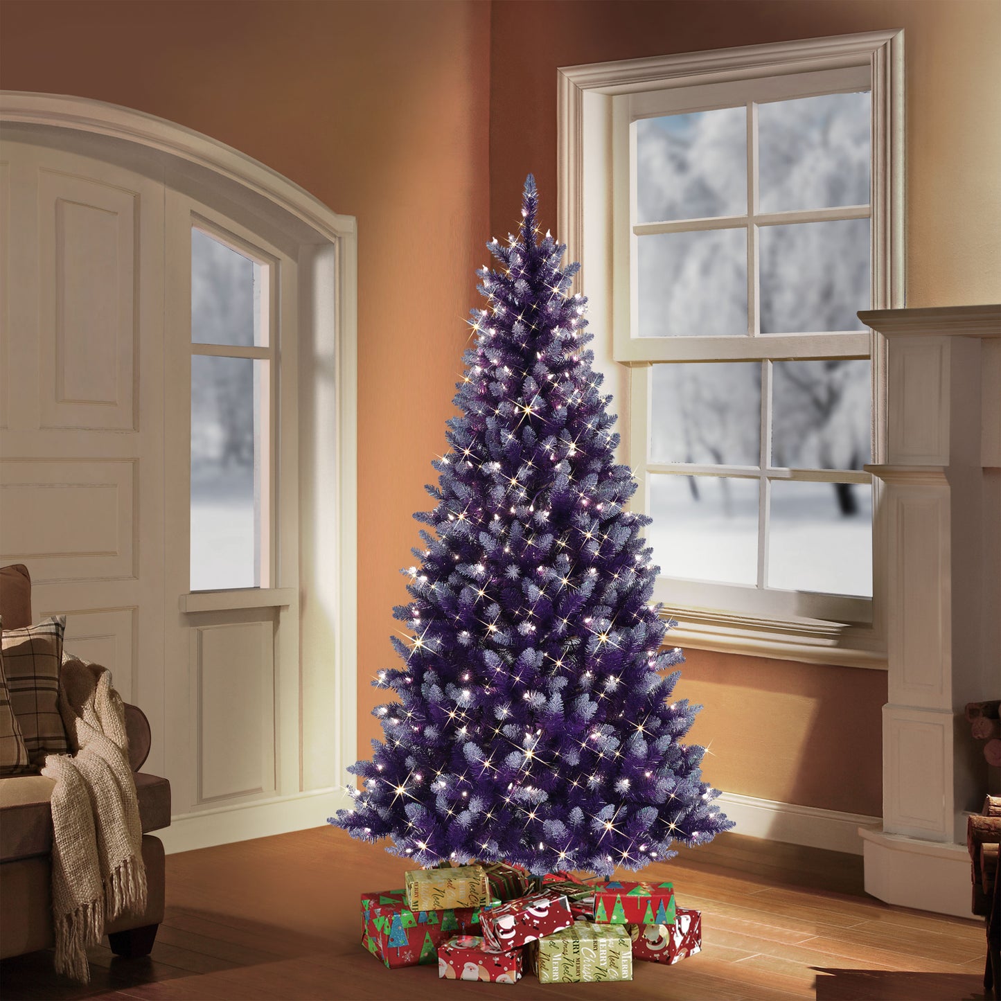 6.5' Pre-Lit Fashion Purple Artificial Christmas Tree with 300 UL-Listed Clear Incandescent Lights