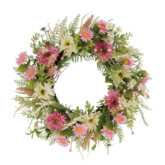 24" Artificial Chrysanthemum And Daisy Floral Spring Wreath