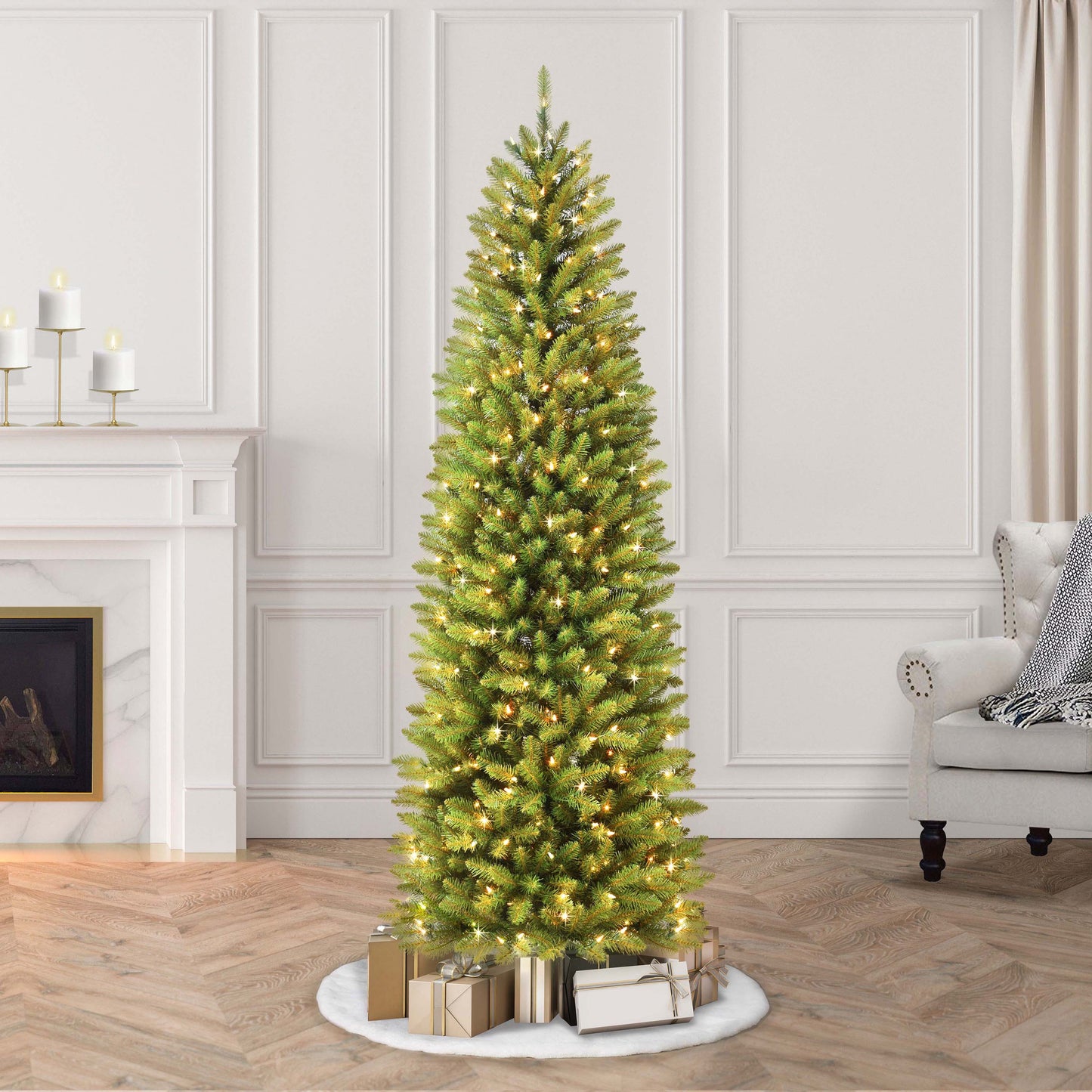 6.5' Pre-Lit Fraser Fir Pencil  Tree with 250 UL-Listed Clear Lights
