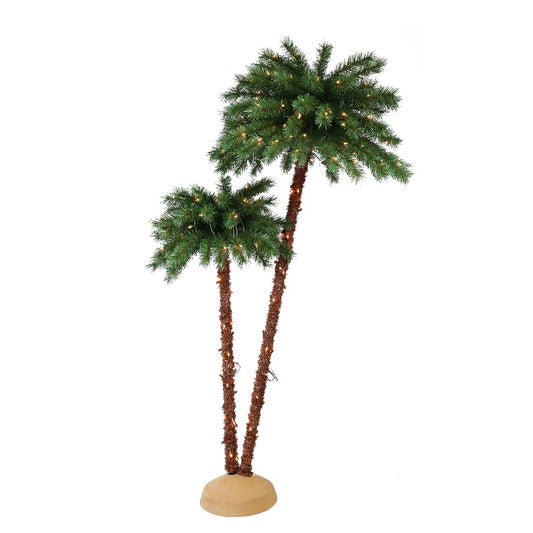 3.5' / 6' Double Trunk Pre-Lit Artificial Palm Tree with 175 UL-Listed Lights