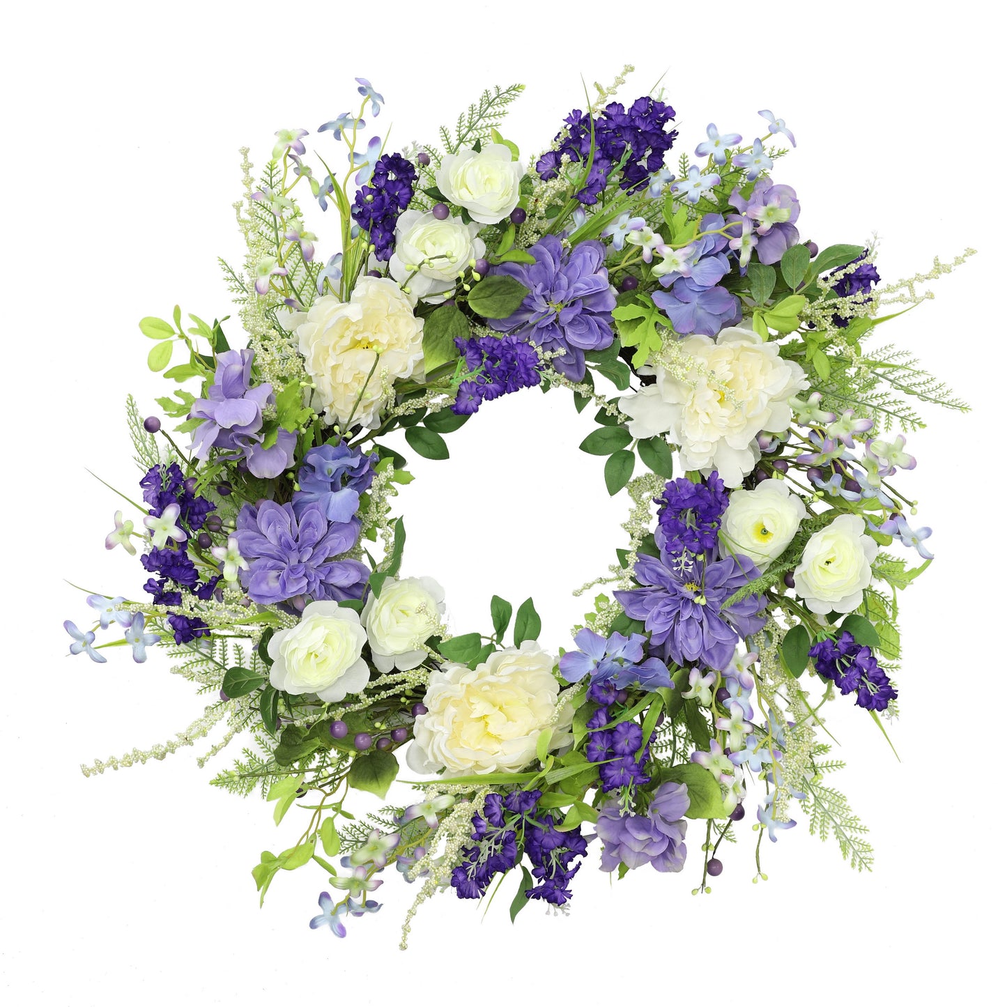 24" Artificial White Rose and Lavender Floral Spring Wreath
