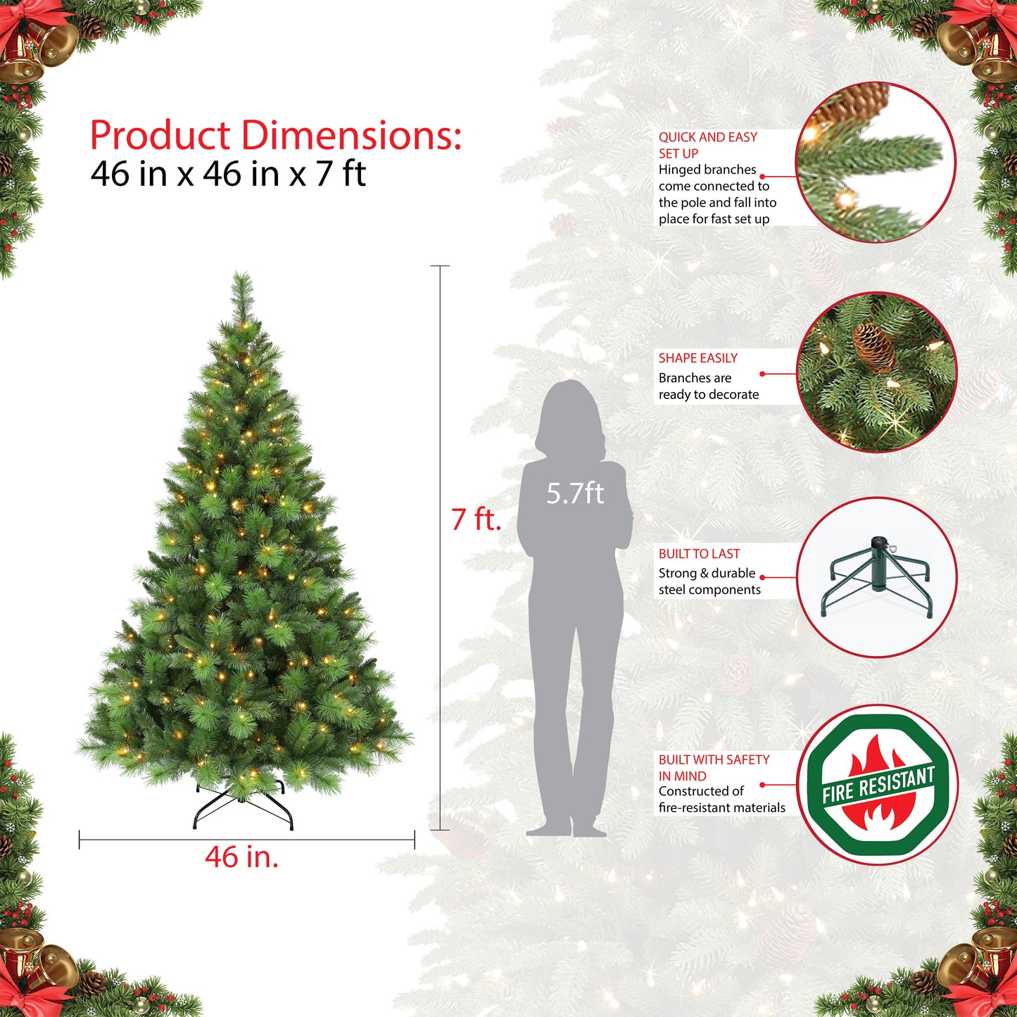 Pre-Lit 7.5' Adirondack Artificial Christmas Tree with 300 Color-Select LED Lights, Green