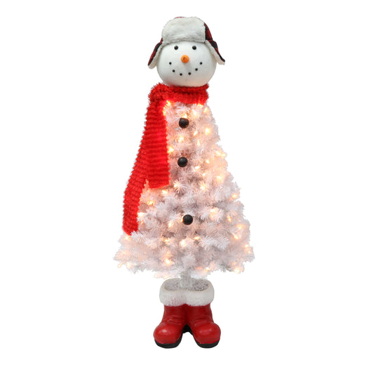 Pre-Lit 4' Snowman Artificial Christmas Tree with 100 Lights, White