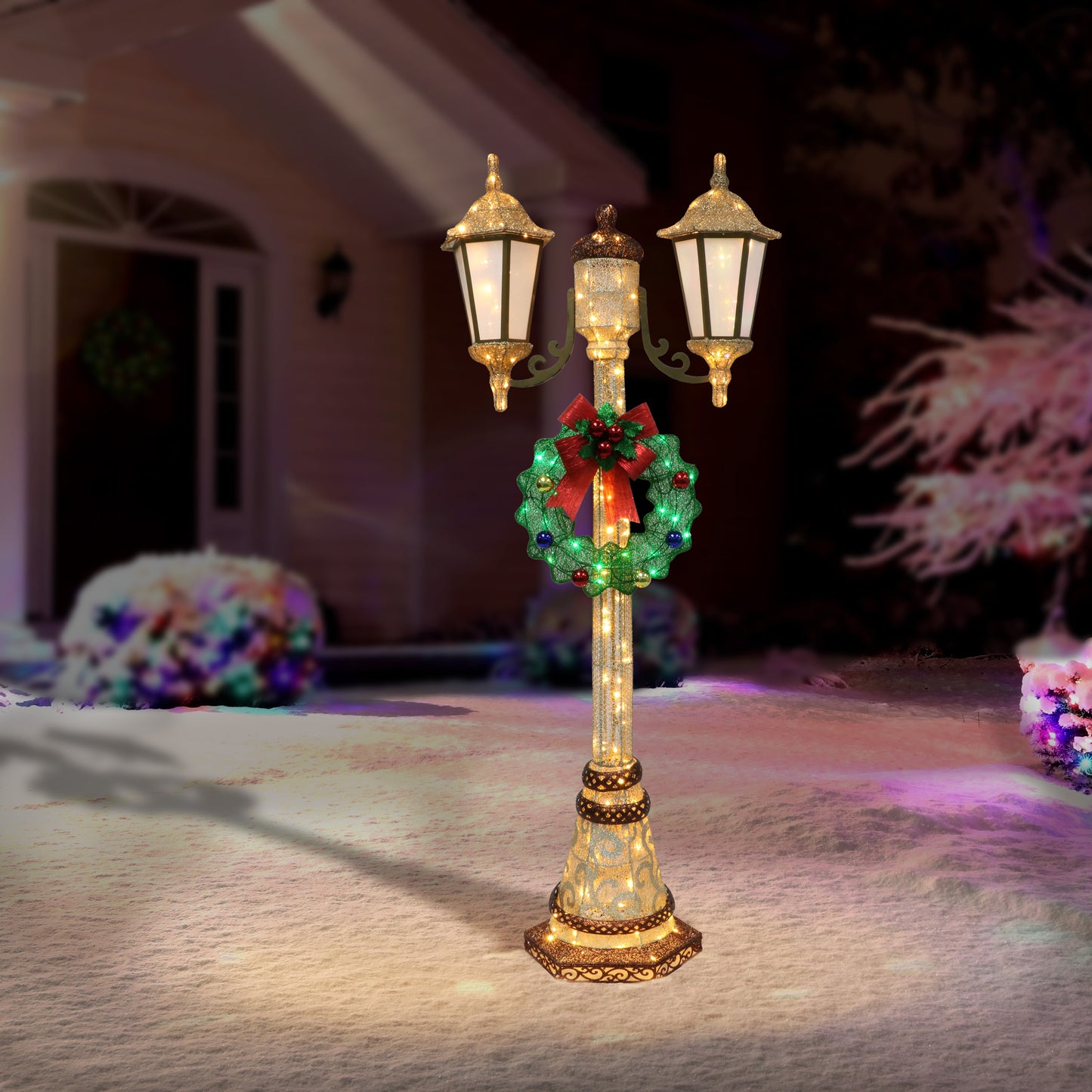 72" Lighted Lamp Post with 35 Twinkling Lights, Gold/Green