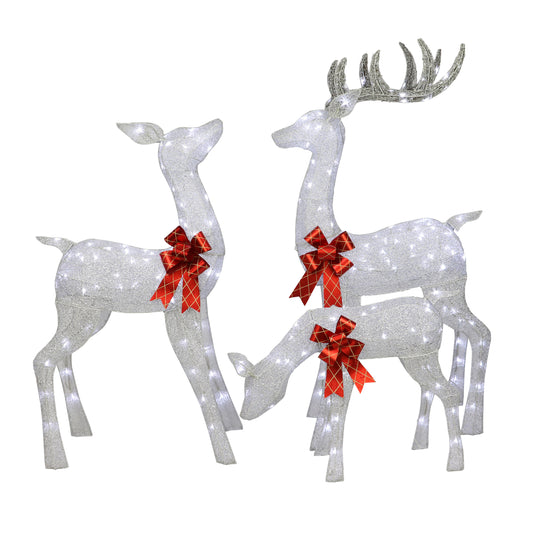 3-Piece Outdoor Christmas Lighted Deer Family, Silver