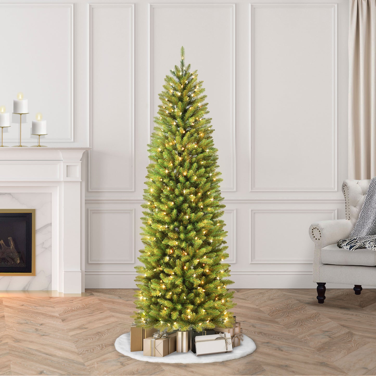 10' Pre-Lit Pencil Fraser Fir Pencil Artificial Christmas Tree with 650 UL-Listed Clear Lights