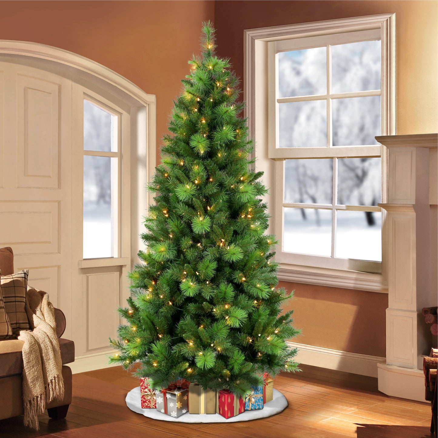 6.5' Slim Aspen Fir Artificial Christmas Tree with Stand, Green