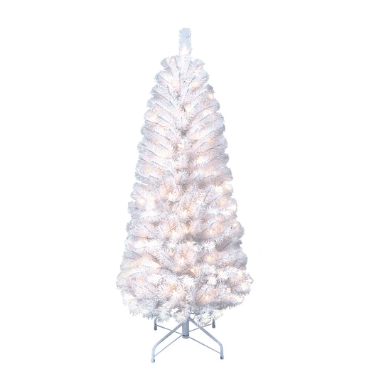 Pre-Lit 4.5' White Pencil Northern Fir Artificial Christmas Tree with 150 Lights, White