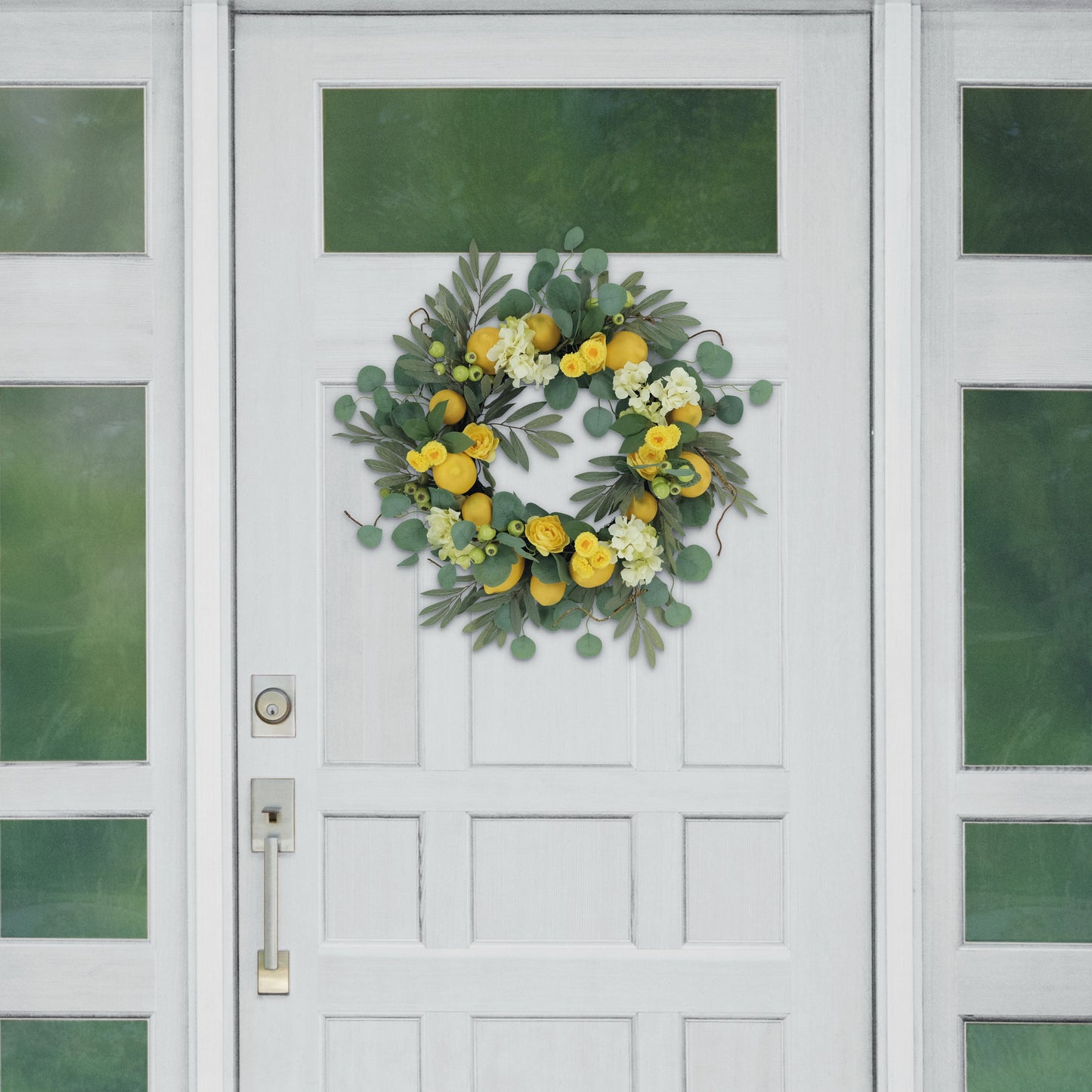 24" Artificial Lemon And Hydrangea Floral Spring Wreath