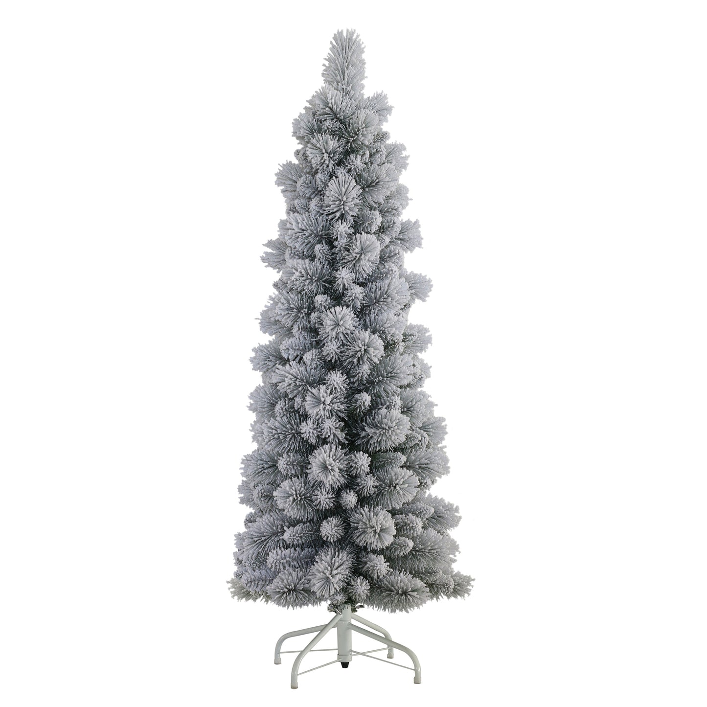 4.5' Flocked Pencil Artificial Christmas Tree with Stand, Green