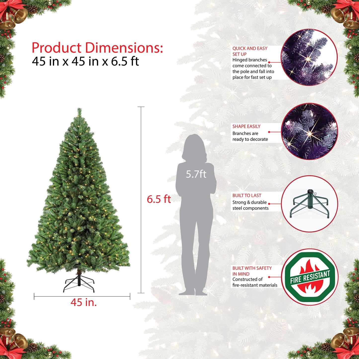 Pre-Lit 6.5' Northern Fir Artificial Christmas Tree with 400 Lights, Green